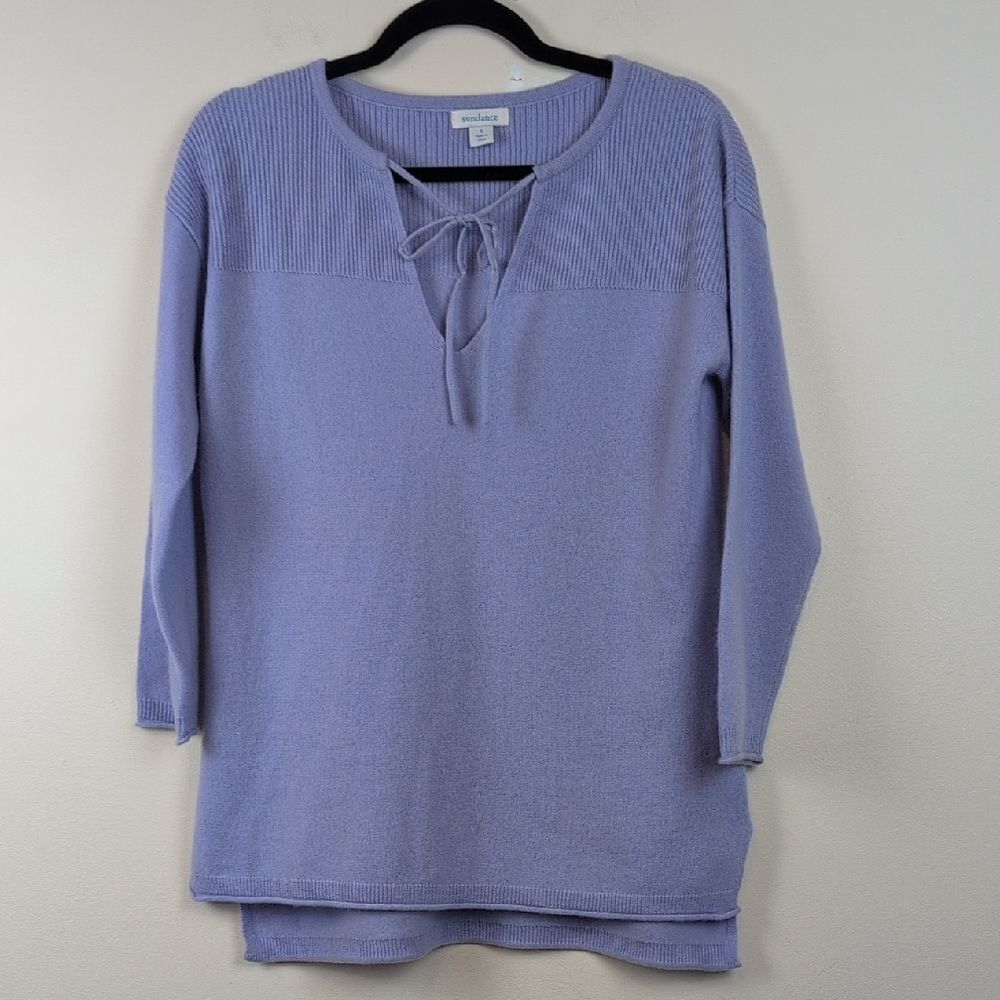 Sundance Lavender Cashmere Tie Neck Sweater Tunic Size S